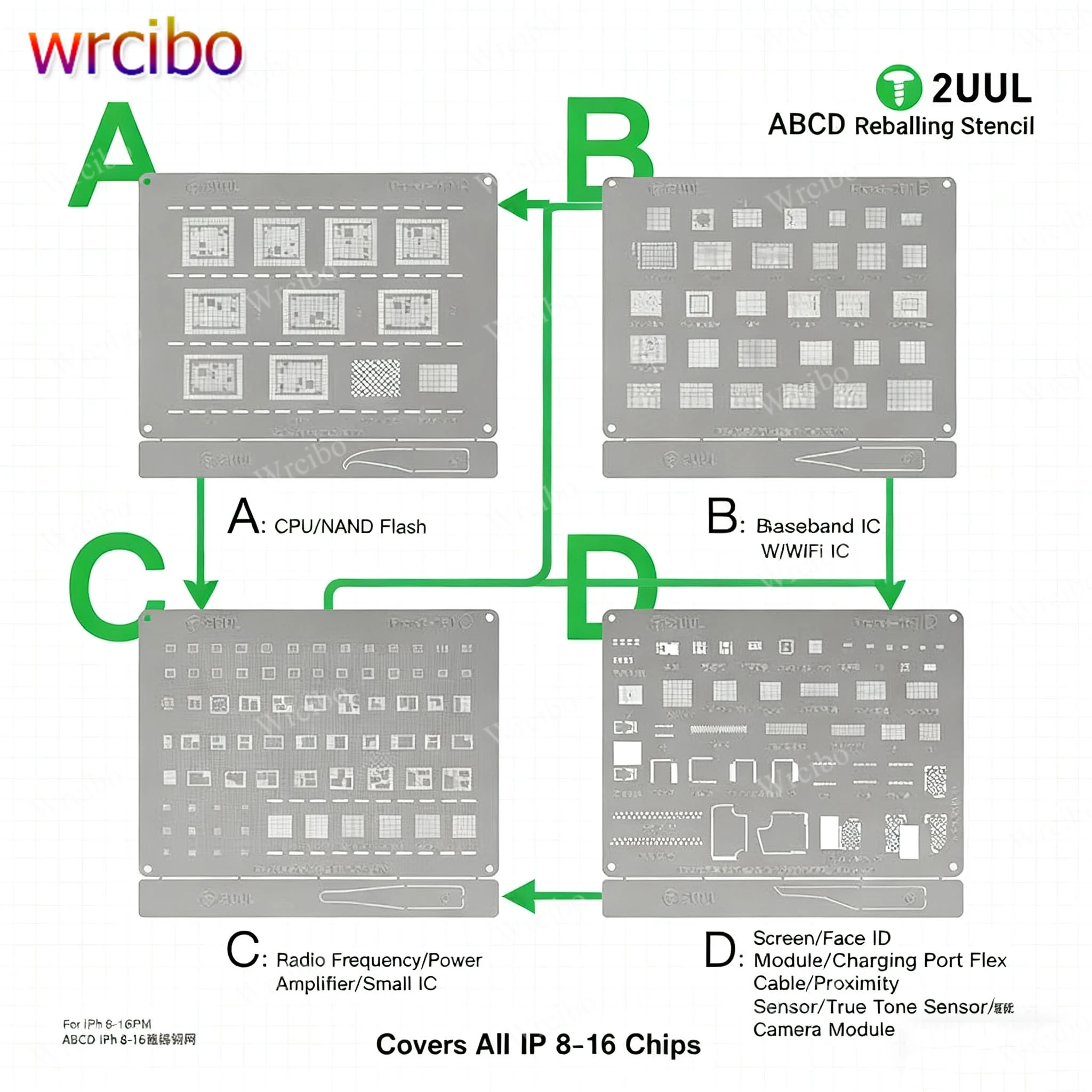 

​​2UUL Precision Solder Stencil Set For iPhone 13 14 15 16PM Universal BGA Stencil For CPU,HDD,Screen,Camera, WIFI Chip Repair