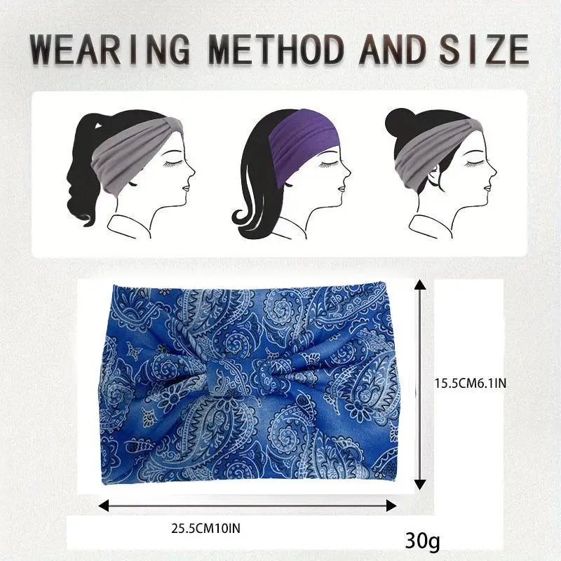 Böhmischer geknoteter Turban-Kopfwickel, breites, dehnbares Stirnband, weiches Yoga-Haarband für Frauen und Mädchen, für den täglichen Gebrauch. – Detail 7