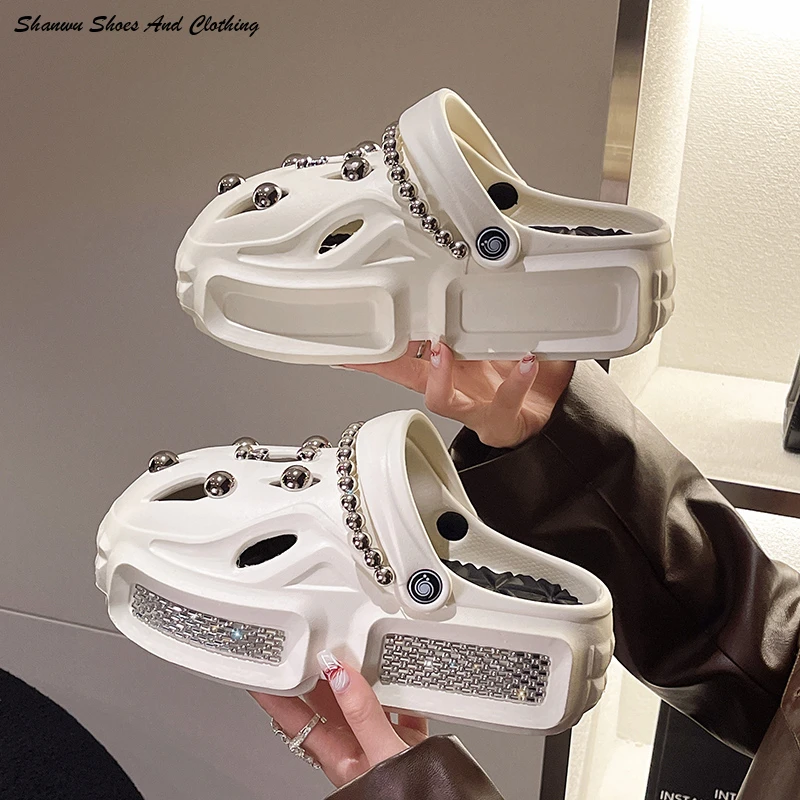 

Fashion Charms black white Summer For platforms beach slippers jelly rhinestone sole sandal sandal sandals male shoes thick heel