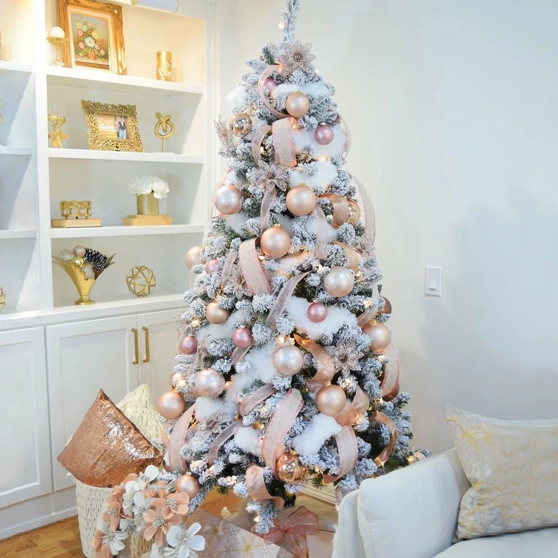 White&Pink Christmas Tree, Artificial Christmas Tree with Lights Star Treetop,Ball Ornaments for DIY Christmas Decoration Gifts