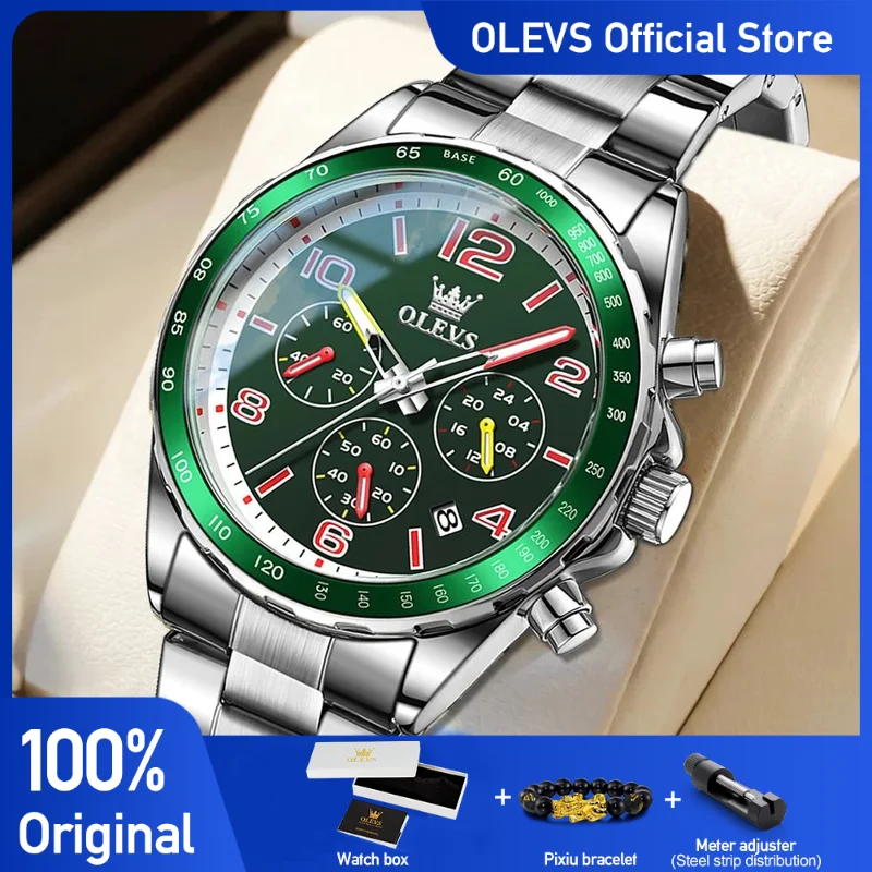 OLEVS Men's Watches No.TY714 Classic Fashion Original Quartz Chronograph Wristwatch Waterproof Stainless Steel Luminous Date