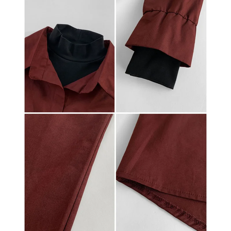 Red T Shirt For Women Long Sleeved Fake Two Pieces Summer Fashion Y2K POLO Collar 2024 NEW Shirt Vintage Female Clothing Tops