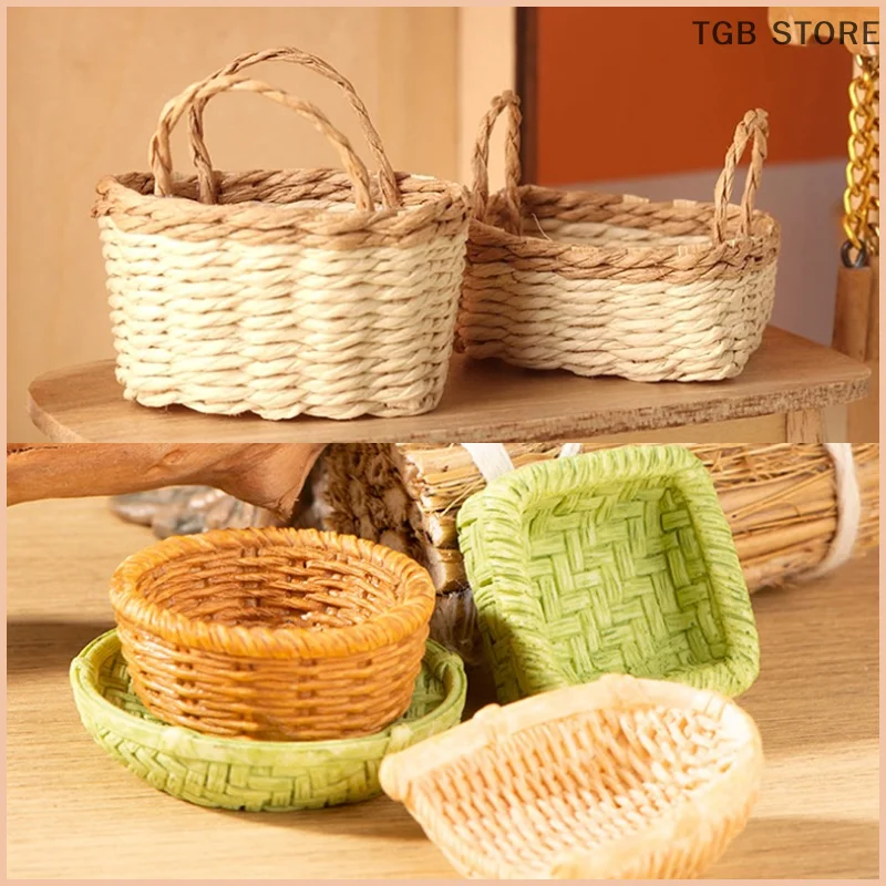 1Pcs 1:12 Miniature Woven Frame Storage Basket Vegetable Food Kitchen Model Decor Toy Doll House Accessories