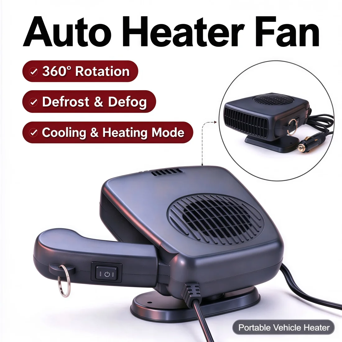 12V 200W 360° Rotation Car  High Power Snow Removal Defrost Electric Heater Heater Glass Defrost Defog Heater Heating & Fans