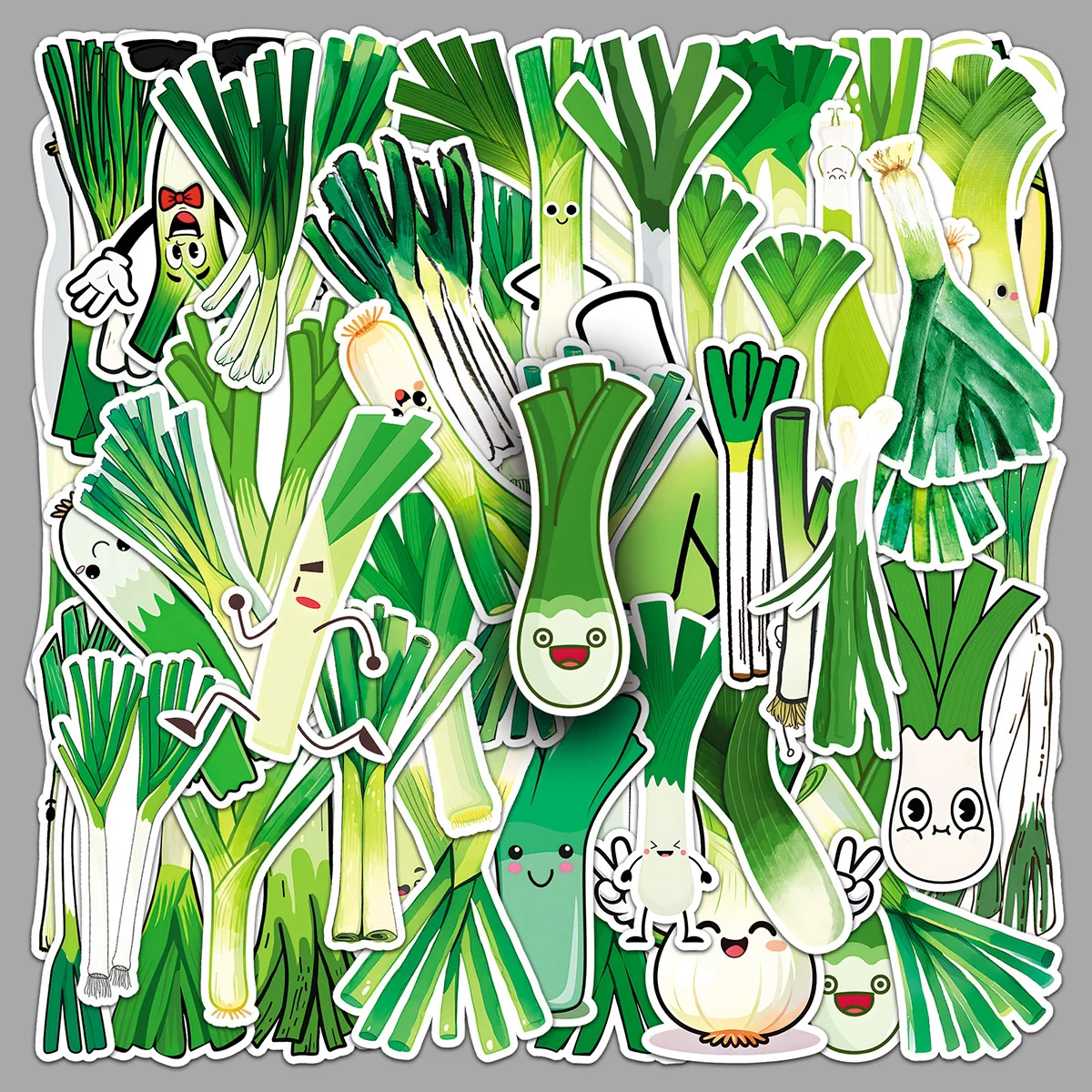 50PCS 파 스티커 그린 야채 만화 데칼 노트북 전화기 기타 컵 스케이트보드 방수 스티커 어린이 장난감