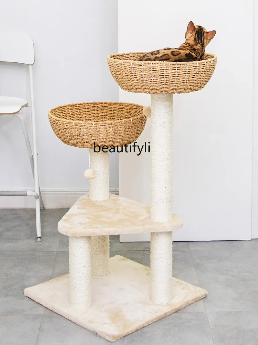 Rattan Weaving Cat Climber Home Nest Tree Integrated Sisal Climbing Jumping Platform Cat House Villa