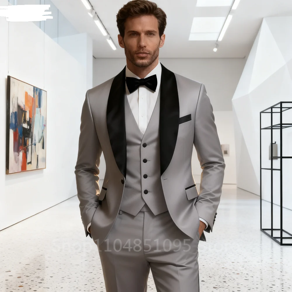 

Slim Fit Elegant 3 Piece Men's Formal Suit Set - Jacket Vest Pants Wedding Business Party Groom Tuxedo Solid Style
