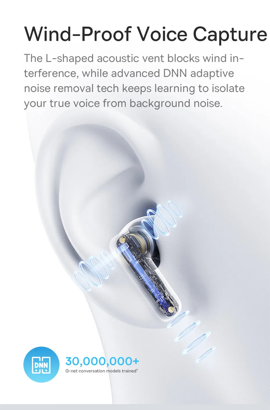 Baseus Bass BS1 NC -40 dB Echtzeit-Adaptive ANC Wireless Earbuds Bluetooth 6.0 Semi-Open-Kopfhörer LDAC Hi-Res Audio 6-Mic AI ENC – Detail 9