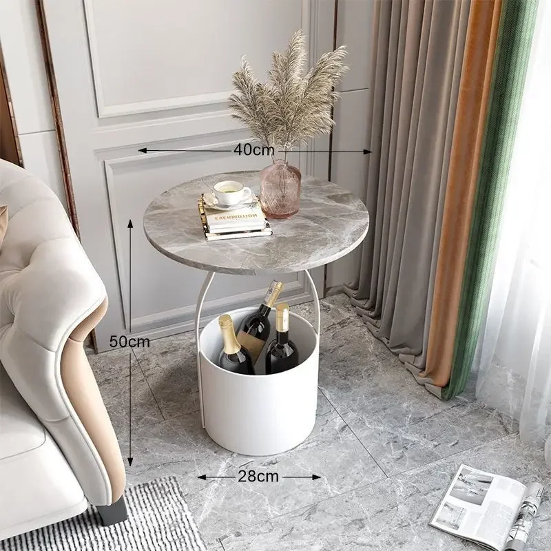 Nordic Light Luxury Rock Slab Coffee Table Corner Bedside Table Sofa Side Living Room Balcony Side Cabinet Simple Storage Bucket