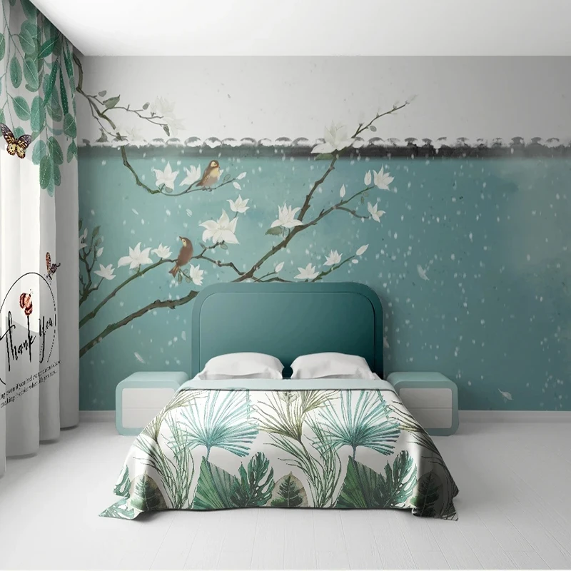 

Custom 3D Wall Mural Chinese Hand-painted Flowers Birds Photo Wallpaper For Living Room Bedroom Study Home Decor 3D Wall Paper