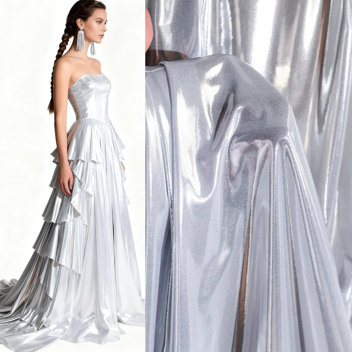 

Яркий серебристый металлик, блеск, спандекс, лайкра, ткань для шитья, сценическая одежда, брюки, топы, сделай сам, украшение для фона, дизайнерская ткань