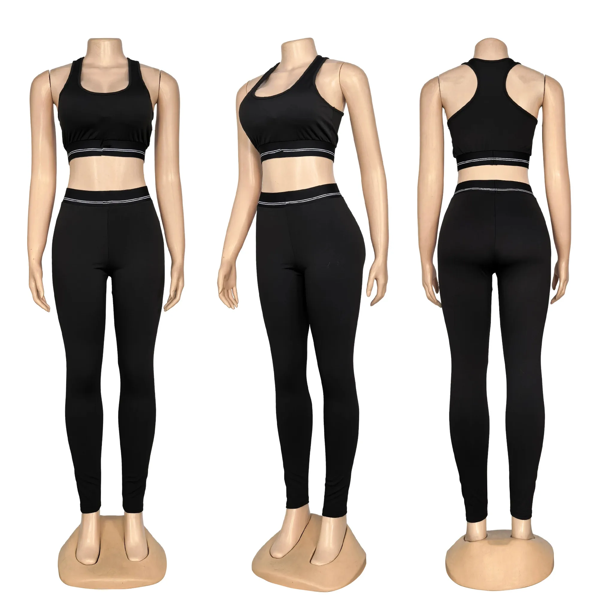 Q6380 Bare-Feel Fitted Yoga Set Three-Piece High-Elastic Slimming Running Sports Outfit (with Chest Pad)