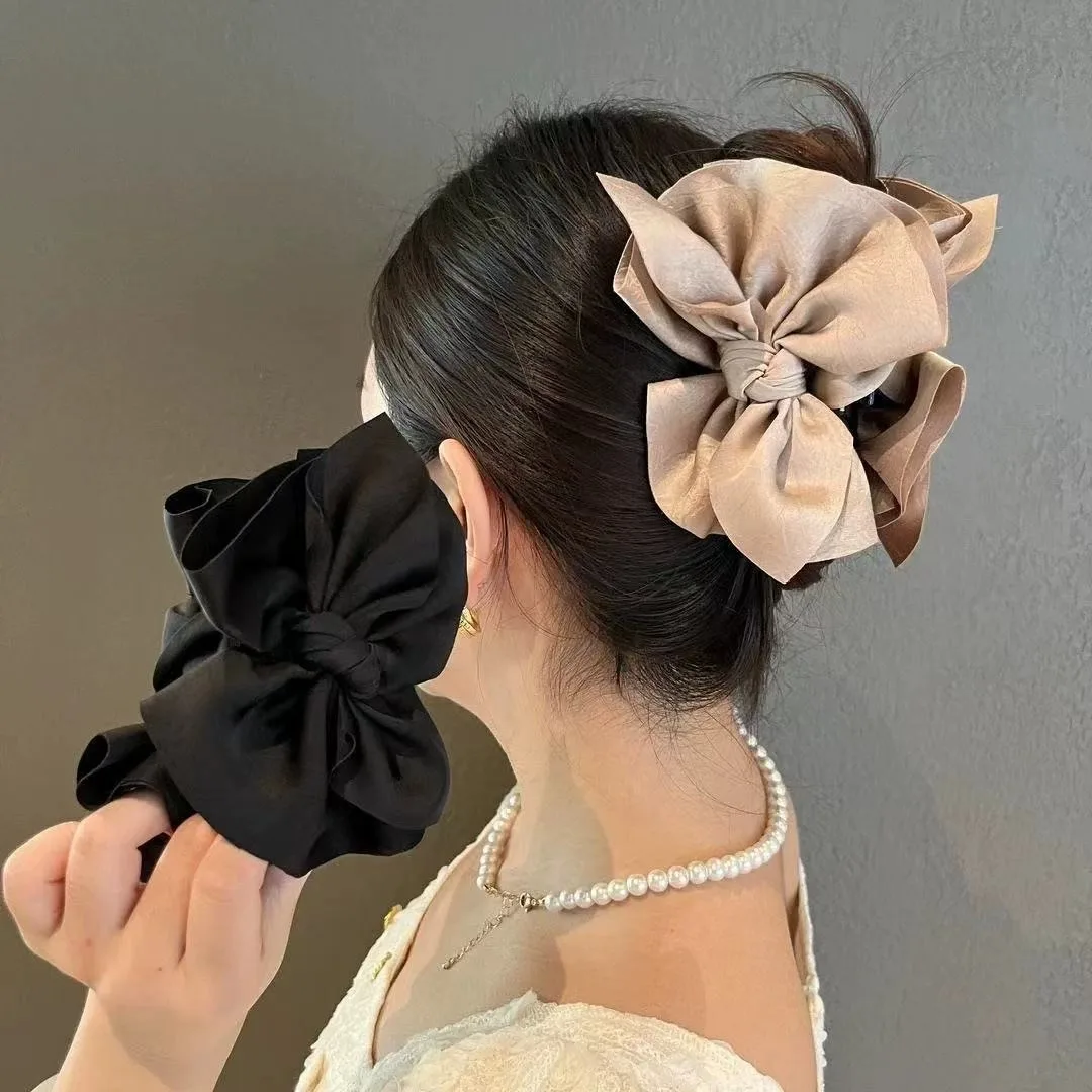 1 مشبك إكسسوار شعر على شكل فيونكة كبيرة باللونين الأبيض والأسود، مشبك إكسسوار للشعر، مشبك إمساك من القماش للنساء، غرا شعر كبير للخريف والشتاء #2