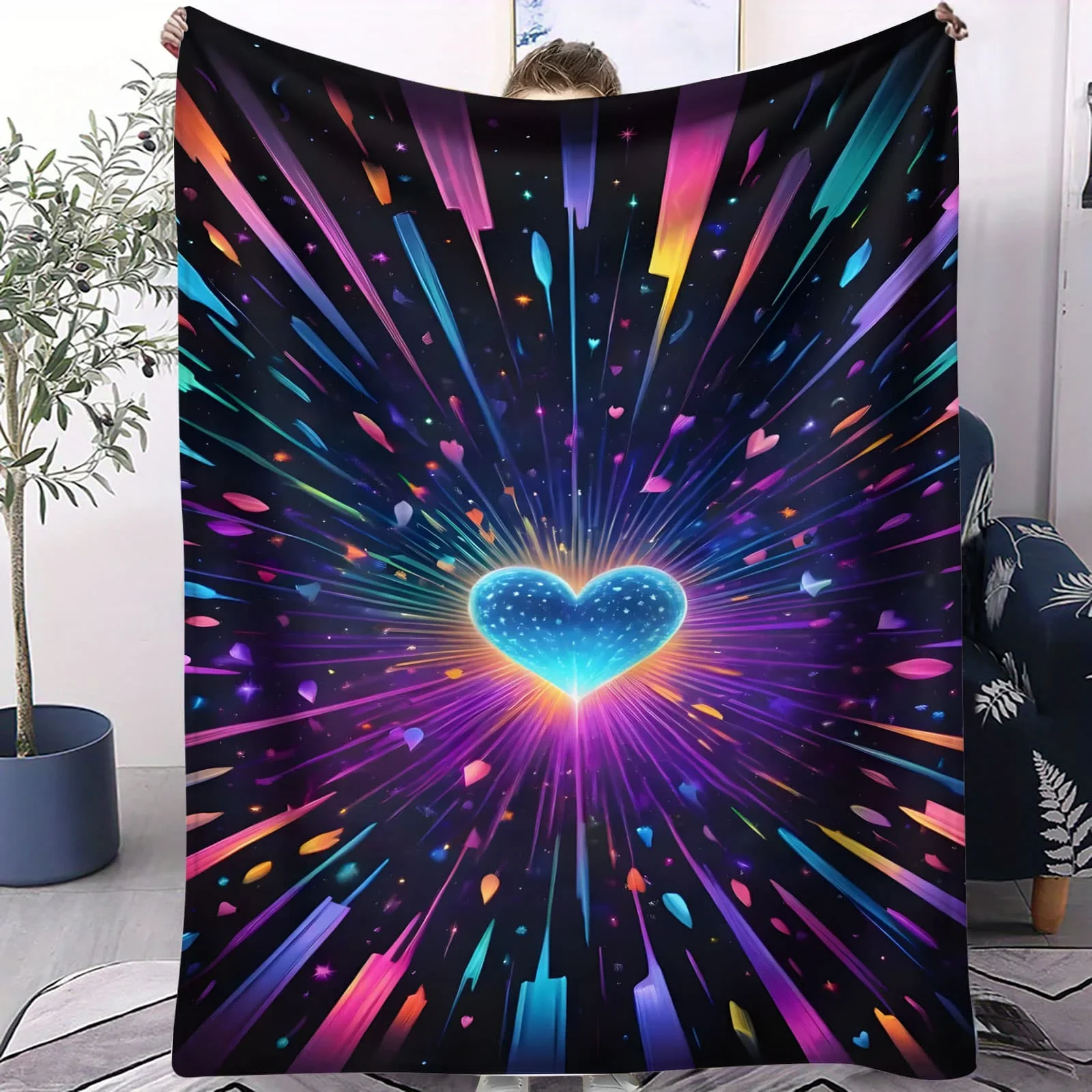 

Nebula Butterfly 'LOVE' Heart Soft Blanket - Romantic Galaxy Themed Fleece Throw for Sofa Home Decor Couples Adults Warm Gift