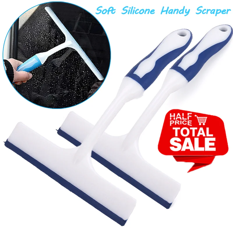 

1/2Pcs Car T-style Front/Rear Window Body Snow Scraper Squeegee Non-Scratch Soft Silicone Handy Squeegee Car Cleaning Tool