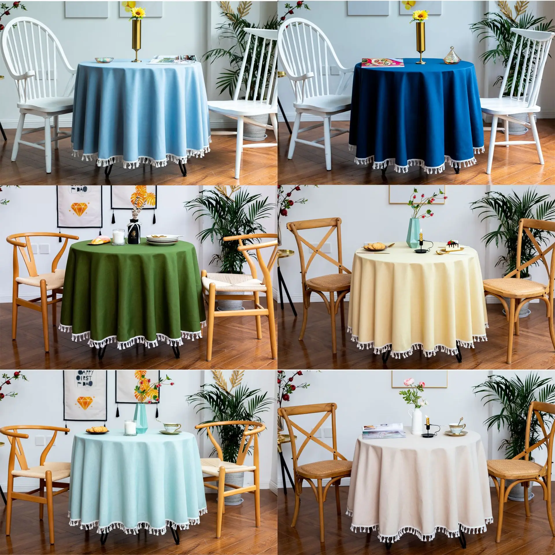 Solid Color Wedding Christmas Decor Table Cloth Round Tablecloths Dining Table Cover Birthday Banquet Decor Waterproof Home Tabl