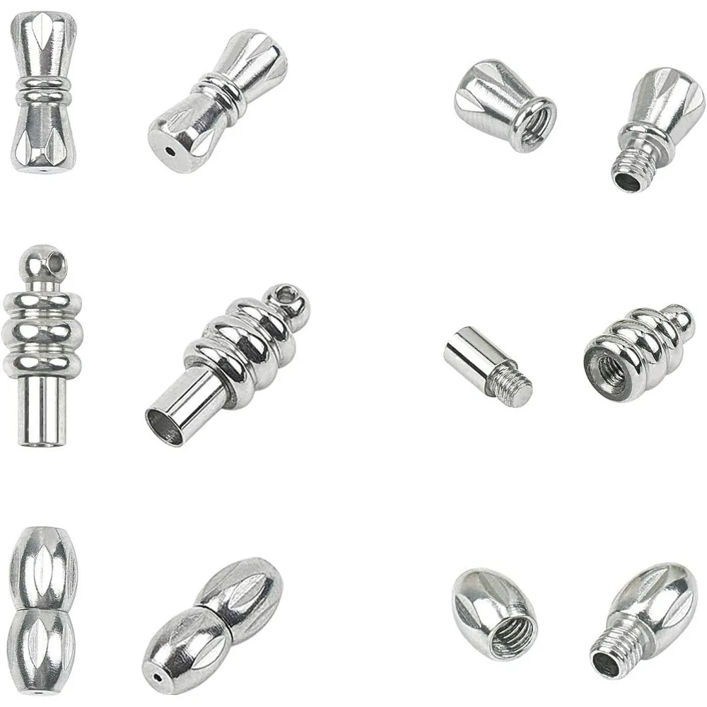 12 Sets 3 Styles 1mm/1.5mm Hole Stainless Steel Screw Clasps Column Screw Clasps Tube Leather Cord End Caps with Locking