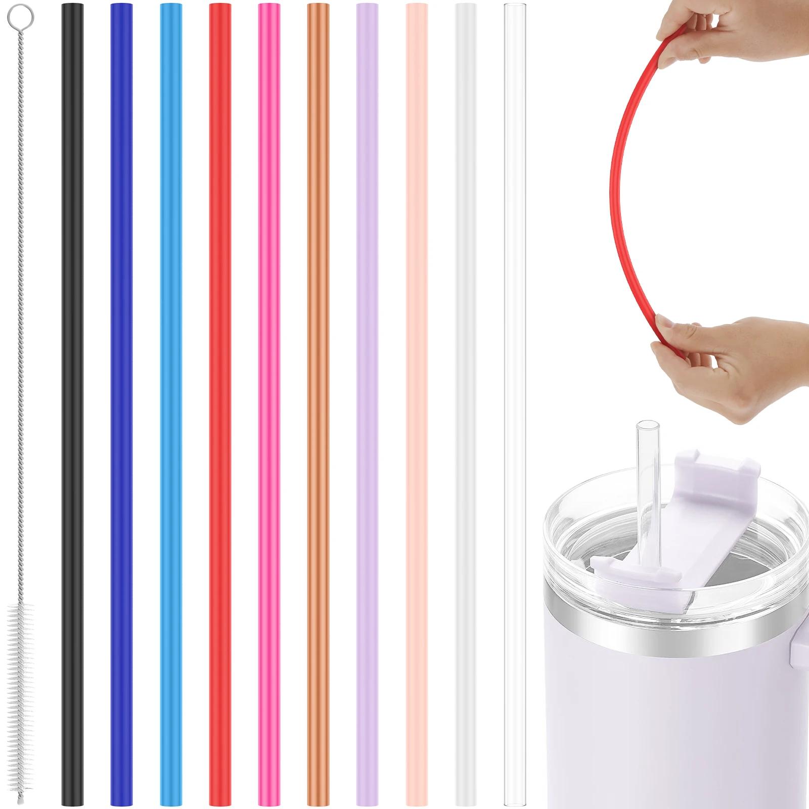 Reusable Straws,Boba Straws,12in Long Hard Plastic Straws,10 Colors Tumblers Straw Replacement Drinking For 40oz Mugs Jars Cups