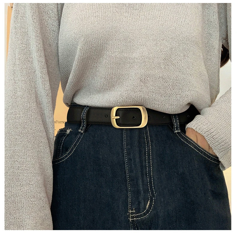 Women's Black Leather Belt Versatile High-End Retro Style Casual Waist Accessory for Jeans Summer Student Fashion