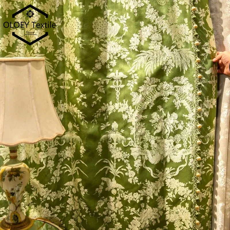 

European Style Light Green High Precision Colored Jacquard Blackout Window Curtains for Living Room Bedroom Dining Luxury Decor