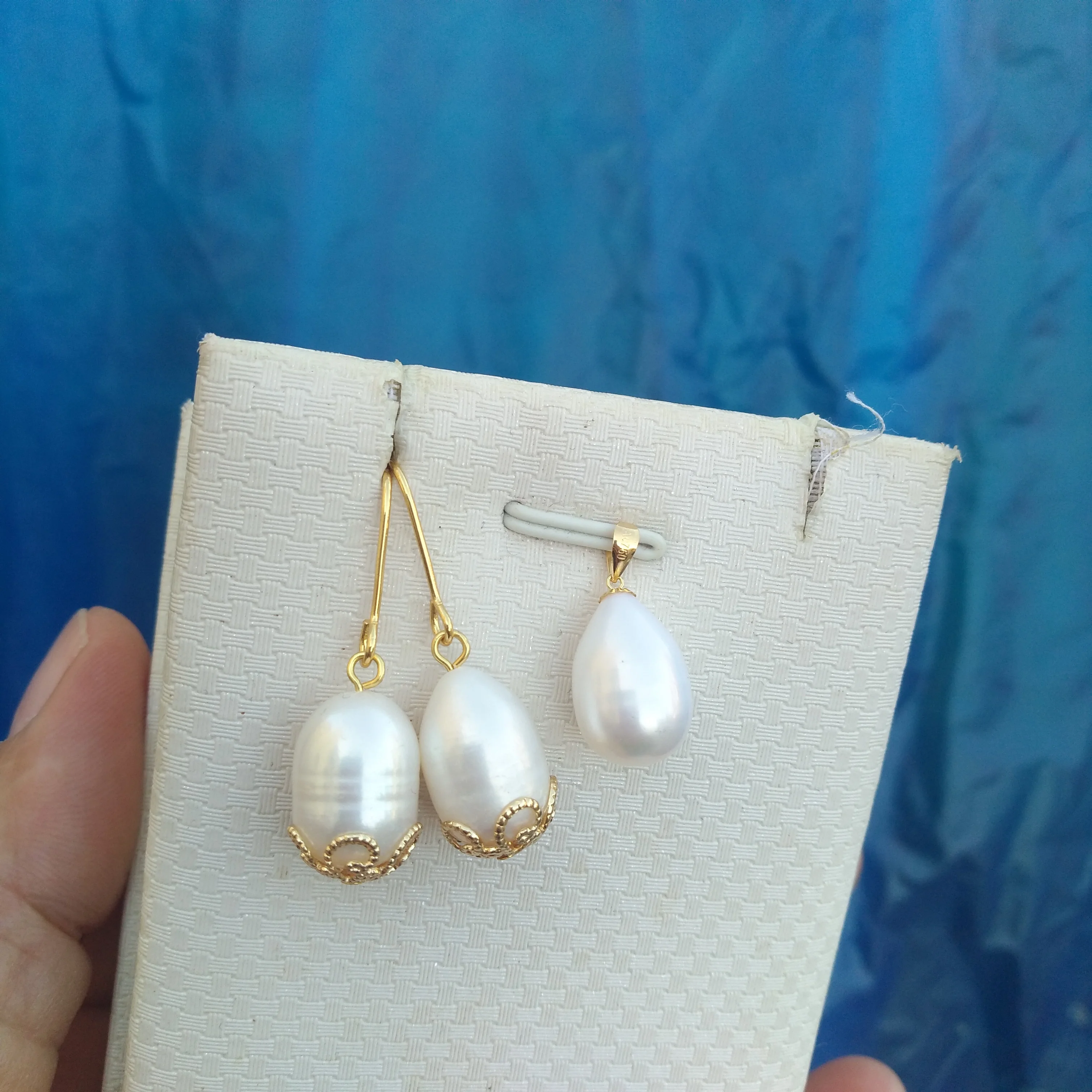 Classic Pearl Set Natural White South Sea Real 9-12mm Pearl Dangle/Drop Earrings + Pendant