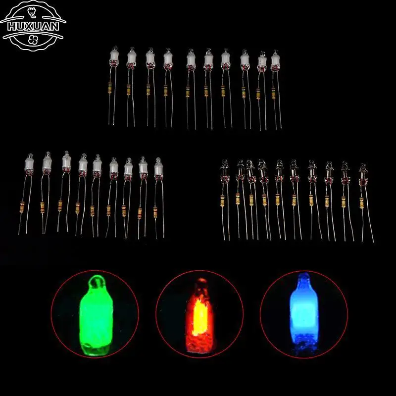 10pcs Neon Light Bulbs 4*10mm 5*13mm Main Power Indicator With Resistance 220V Red/Blue/Green