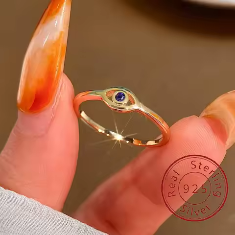 925 Sterling Silver Classic Simple Blue Devil's Eye Zircon Ring For Women Daily Wear Anniversary Luxury Fine Jewelry