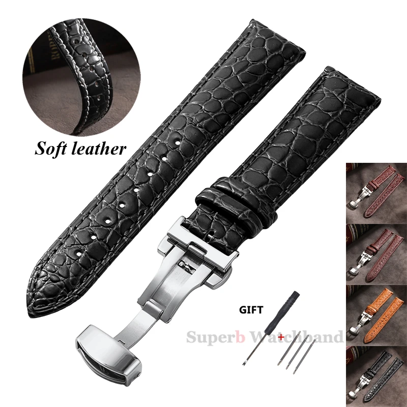 

Crocodile Pattern Leather Watch Band for Longines for Omega with Butterfly Buckle 20mm 21mm 22mm Watch Straps for Tissot