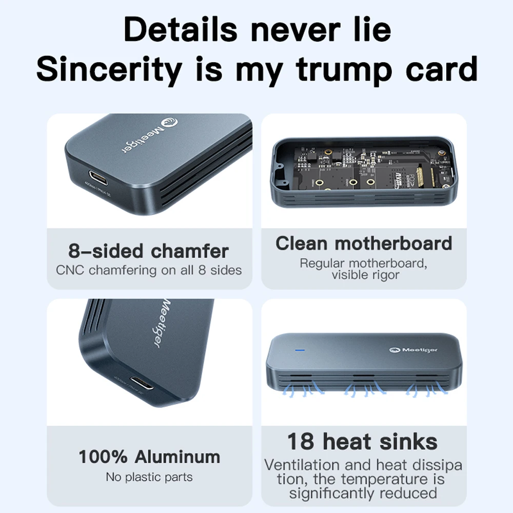 Meetiger USB4 M.2 SSD Enclosure 40Gbps SSD Adapter Aluminum M.2 NVMe Case Thunderbolt USB4.0 Type-C External Hard Drive Case