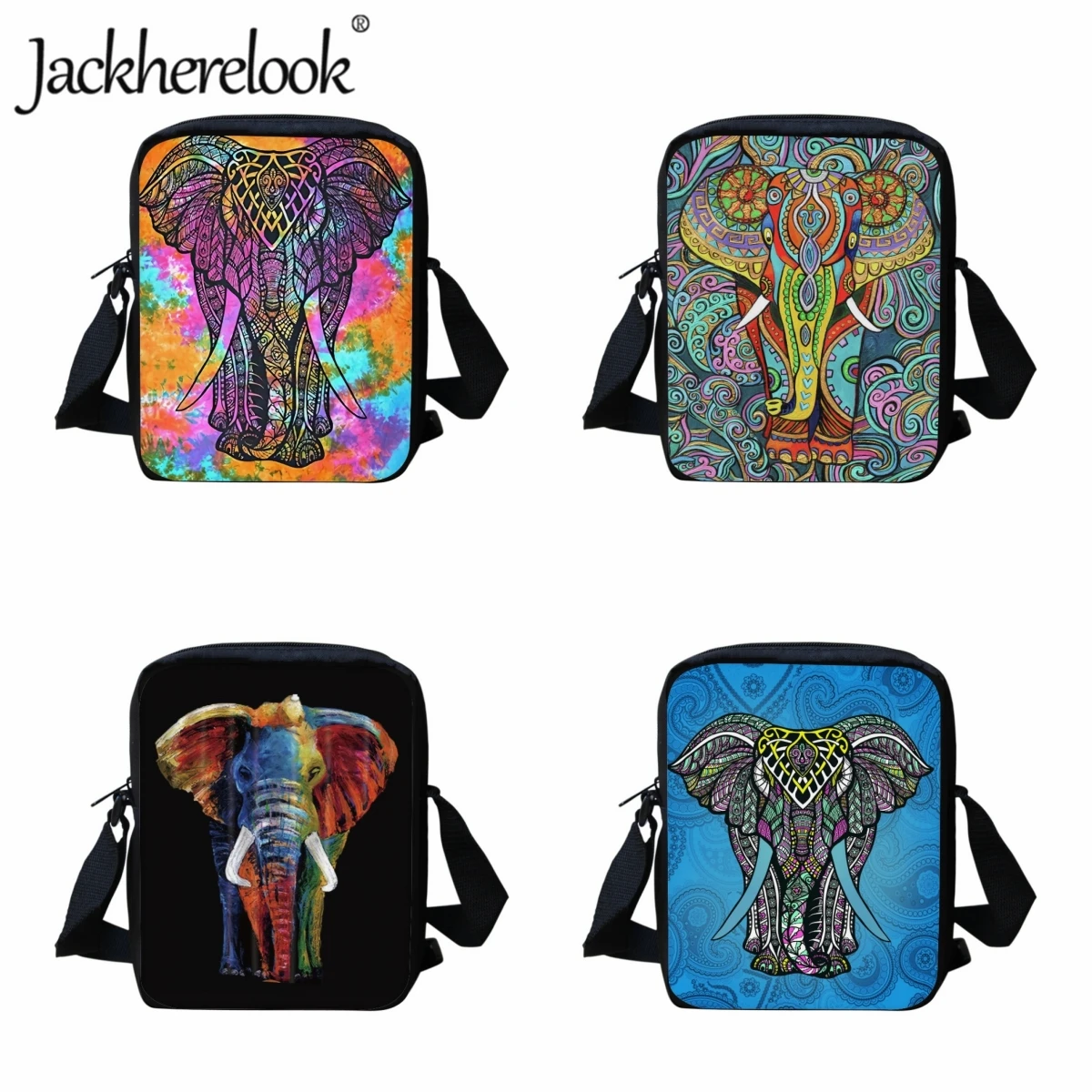 

Jackherelook Children's Crossbody Bags Coloured Elephant Print Fashion Travel Bag Kids Messenger Bag Boys Girls Shoulder Bag