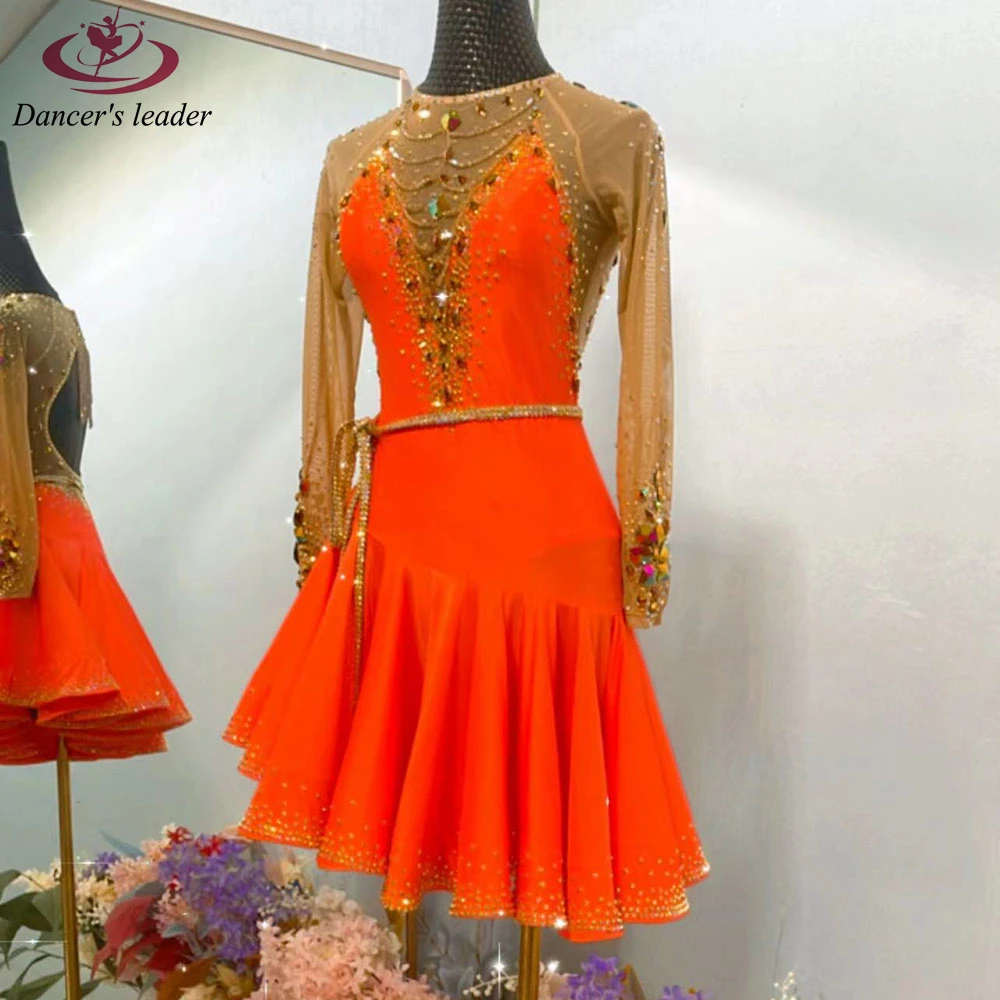 Latin Dance Dress High-end Custom Contrast Color With Diamond Fashion Dance Skirt Cha Cha Tango Stage Professional Clothing