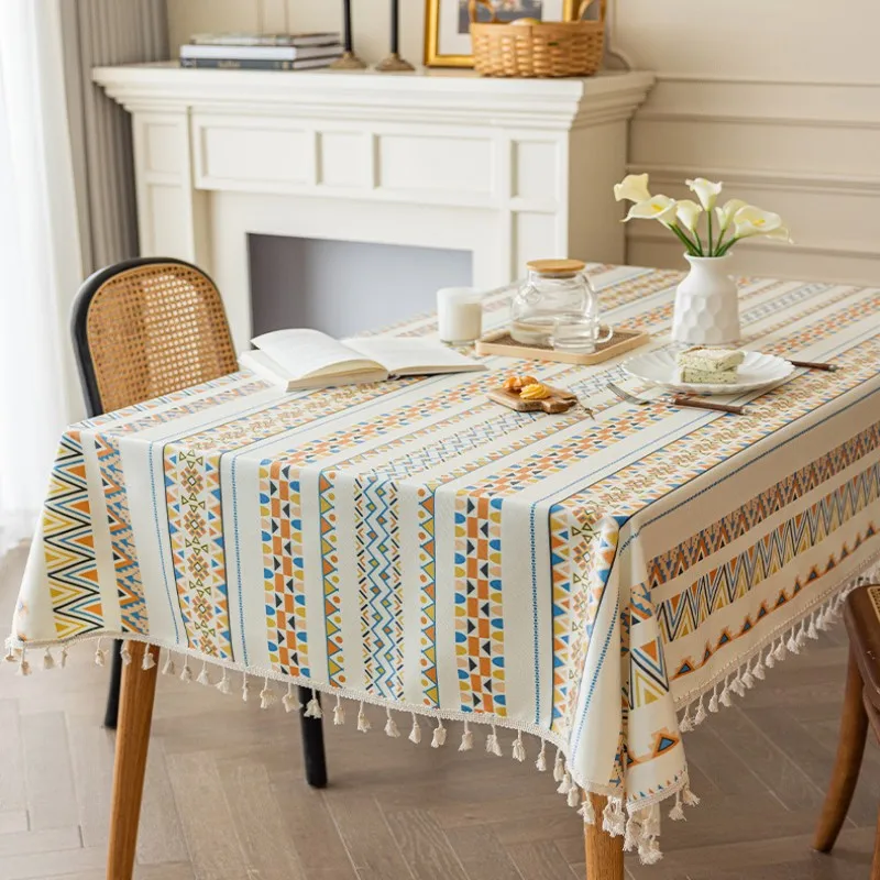 

Bohemian Tassels Cotton Linen Tablecloth Waterproof Table Cloth Rectangular Tablecloth Tea Table Dining Table Decoration