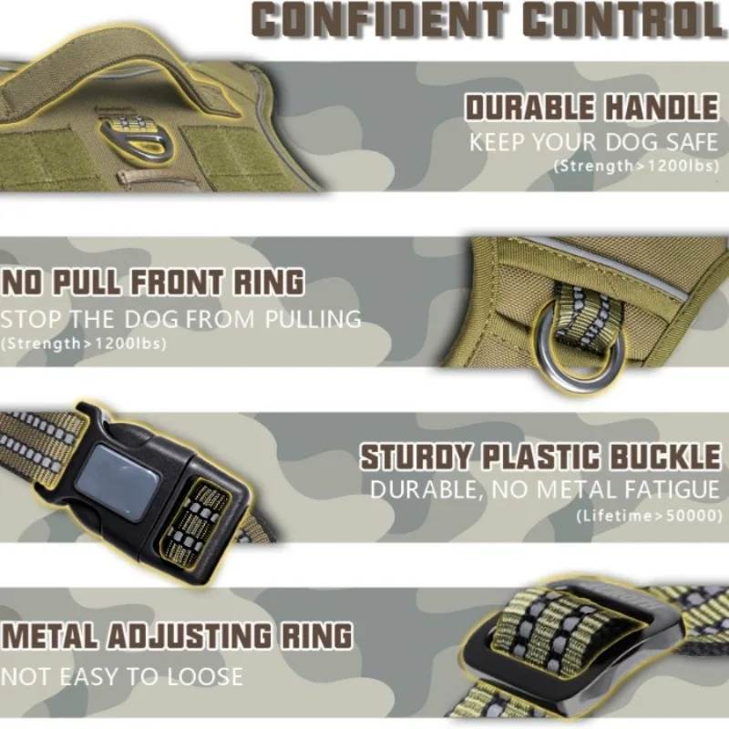 Tactical Dog Harness for Large Dogs No Pull Adjustable Pet Harness Reflective Working Training Easy Control