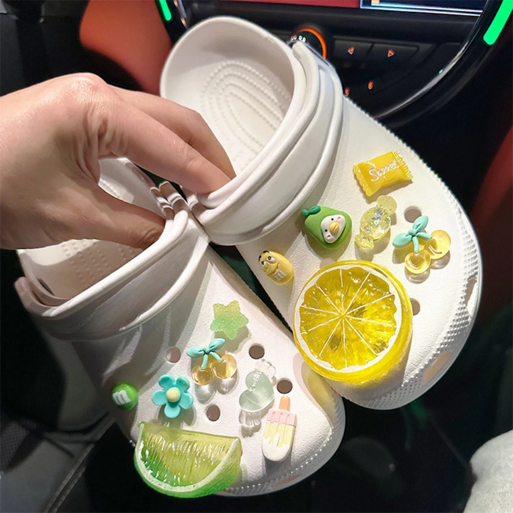 13pcs Whole Set DIY 3D Fruit Crystal Cyan Lemon Hole Shoe Charms Designer Quality Garden Shoe Decoration Accessories Girl Gift image 5
