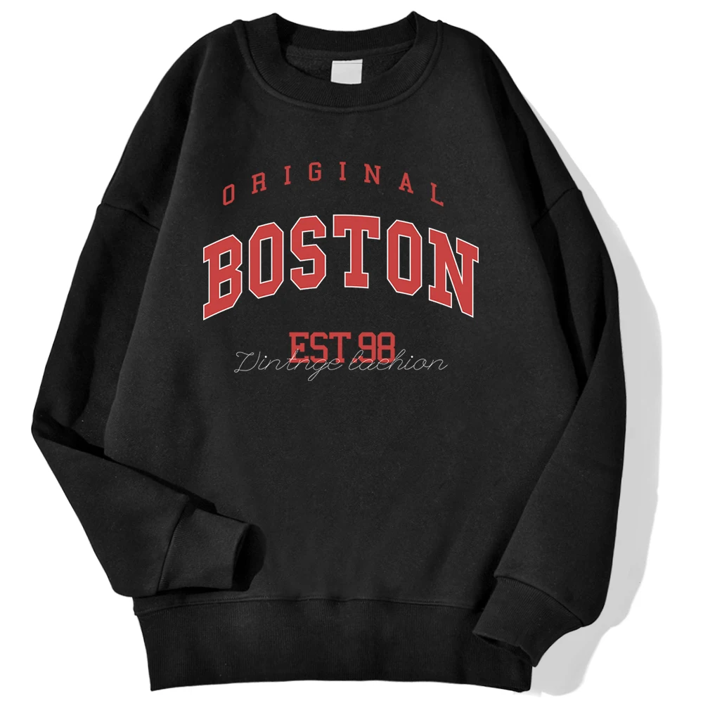 Original Boston Est.98 Street Letter Print Sweatshirt For Men Autumn Casual Hoodie O-Neck Soft Pullover Trend Clothes