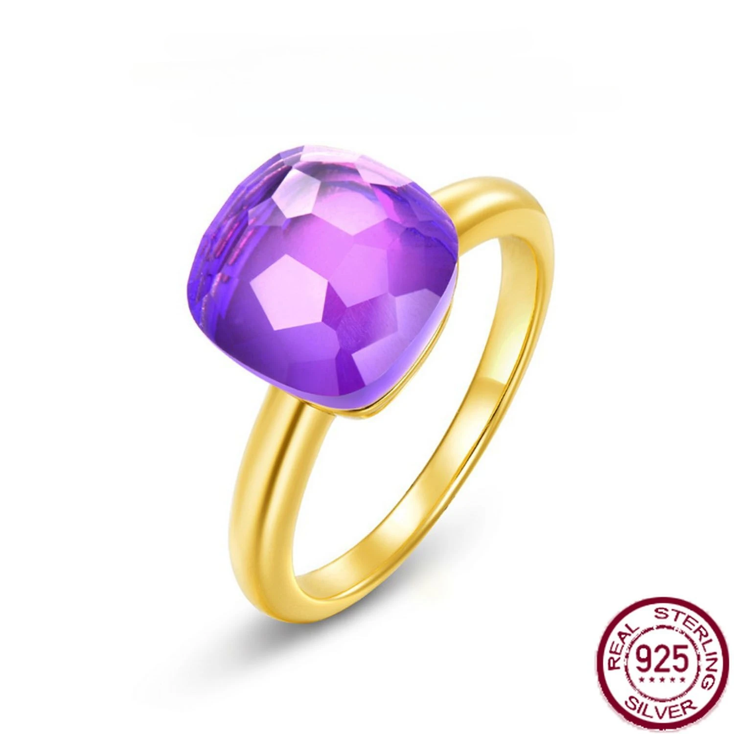 

Новое простое цветное кольцо из чистого серебра S925 с инкрустацией аметистом на палец, модные и элитные свадебные украшения