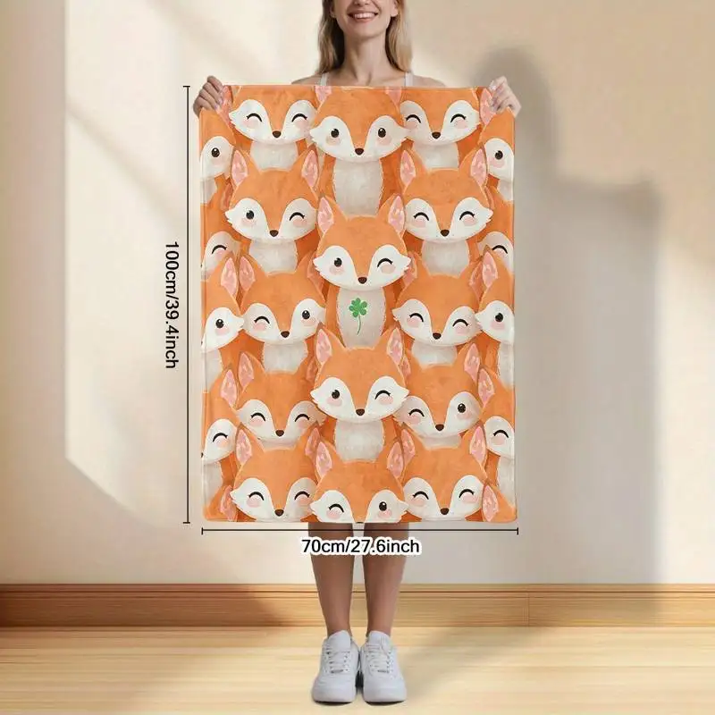 

Cute Orange Fox Pattern Throw Blanket, Soft Cozy Flannel Blanket for Couch Sofa Bed, Kids & Animal Lover Gift
