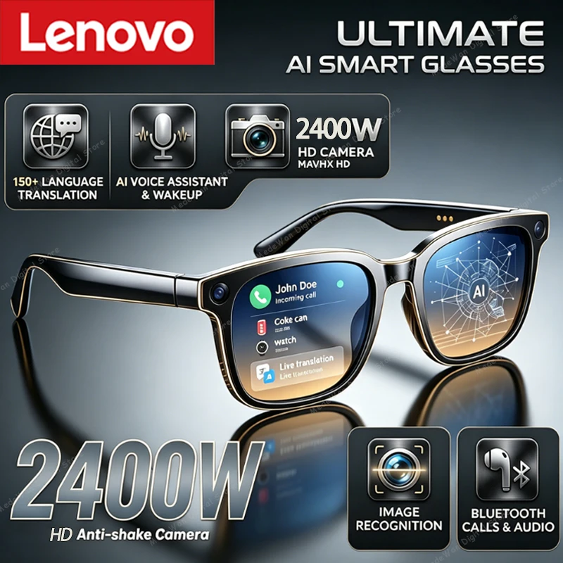 Lenovo New 2400W HD Camera AI Smart Glasses AI Translation Shooting Image Bluetooth Call Voice Assistant Music Smart Sunglasses