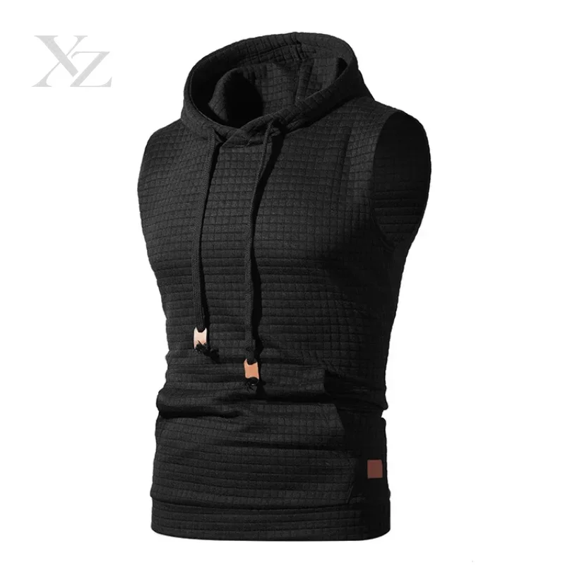 2024 Mens Sleeveless Hoodies Men bodybuilding tank top sporting Shirt waistcoat vest gym Fashion Casual Zipper Hooded Sweatshirt