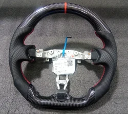 Real Carbon Fiber Steering Wheel For Nissan 370z 2009-2020 370Z Racing Sport Wheel Perforated Leather Red Stitching