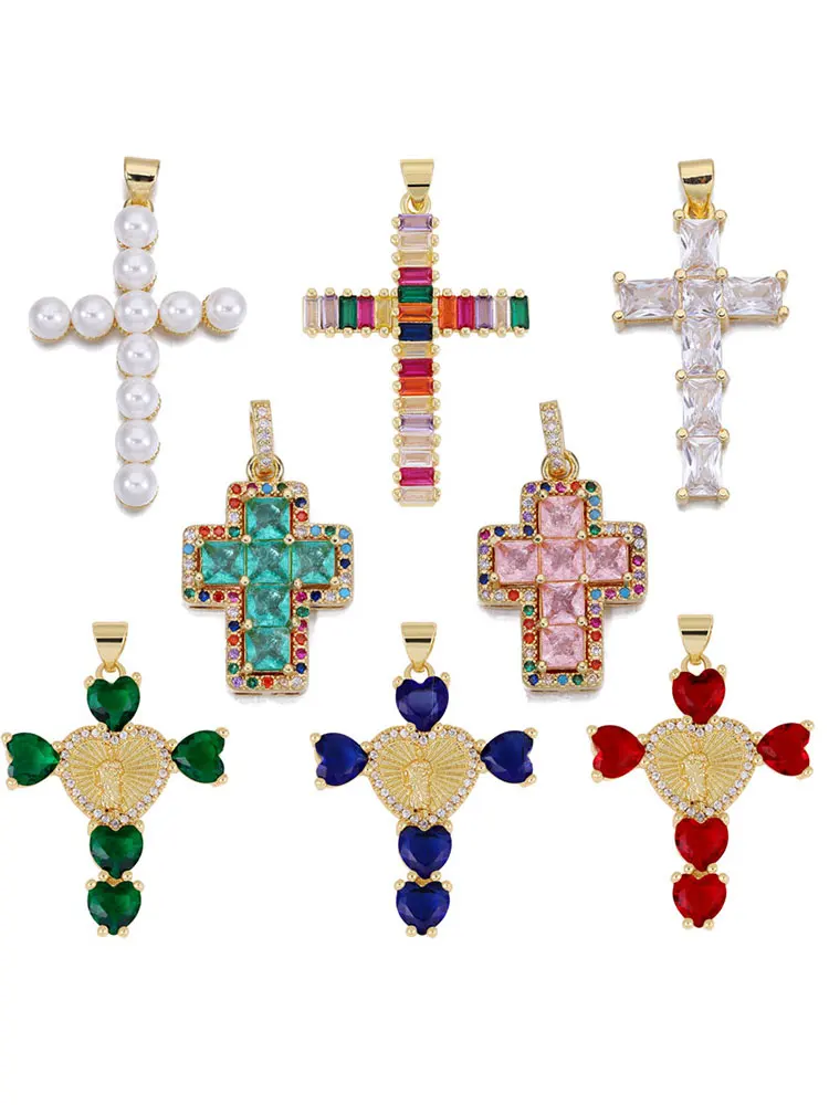 JUYA luxe naturel Zircon croix Talisman breloques 18k plaqué or pendentifs pour femmes colliers bijoux à bricoler soi-même faisant des accessoires