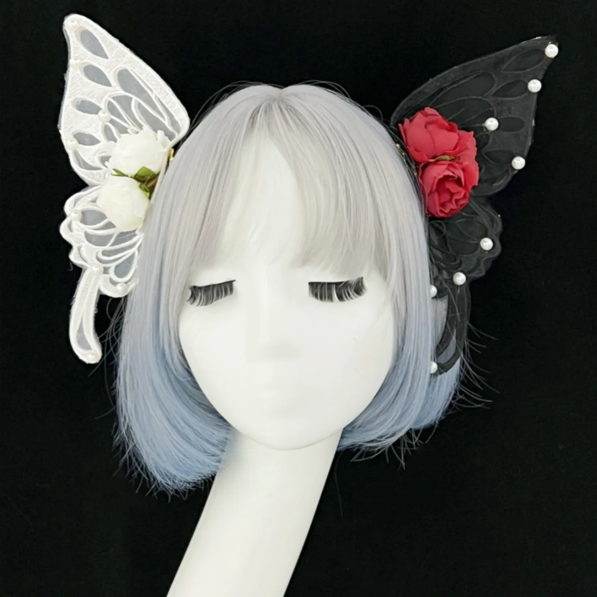 

Dimensional Lolita Dark Gothic Angel Pearl Butterfly Wings Decorative Flowers Baroque Elf Headdress