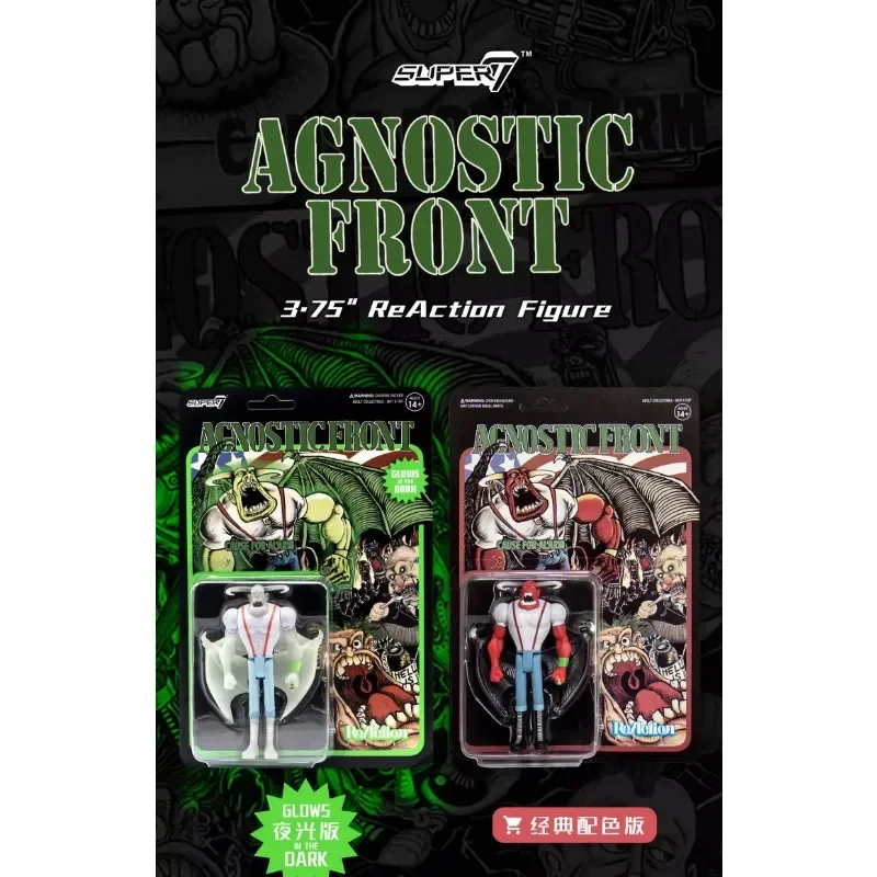 In Stock Super7 Agnostic Front Eliminator Glow in Dark ReAction Figure 3.75-inch Toy Collectible Doll Halloween Gift