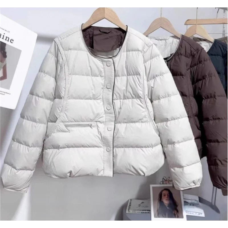Women's Short Down Jacket 2025 Winter New Arrival Round Neck Simple Loose Fit Slimming Thickened Warm Coat for Women