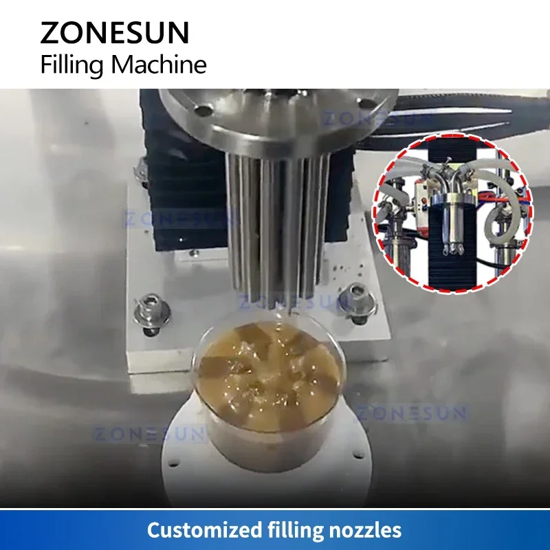 ZONESUN-máquina de llenado de remolino de doble Color, relleno de rayas, dispensador de pasta gruesa, equipo de embalaje de gelatina de mantequilla de maní, ZS-FM250