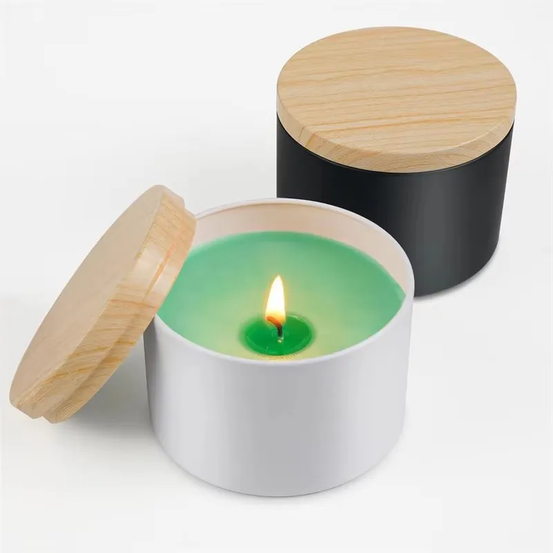 

120pcs 4oz 8oz Round Tin Cans for Candles Black/White Crafts Candle Packaging Tin Cans With Wood Grain Lids In Bulk Metal Candle