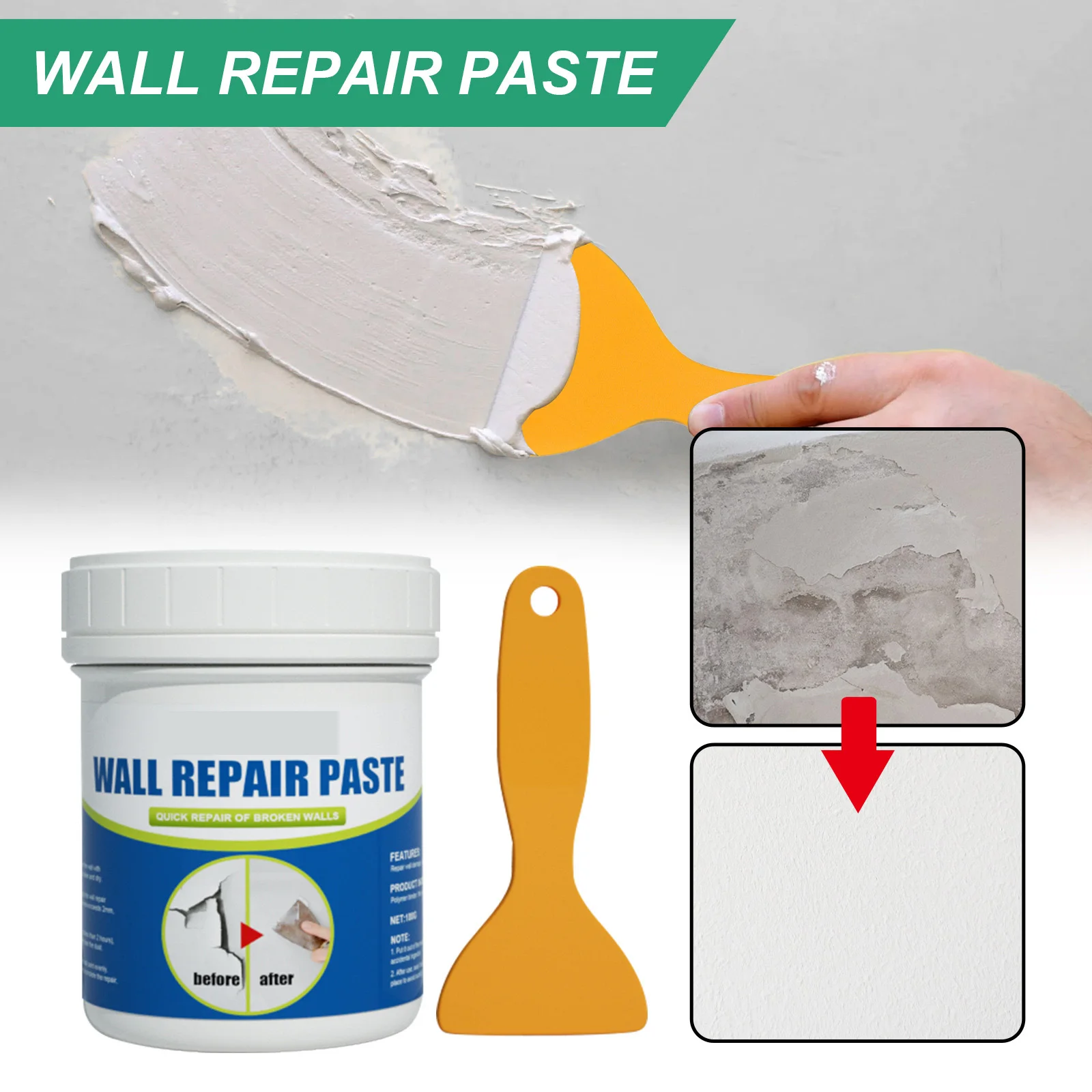 Wall Mending Agent Leak-Trapping Drywall Hole Peeling Gap Repair Paint Valid Mouldproof Quick-Drying Restore Wall Repair Paste