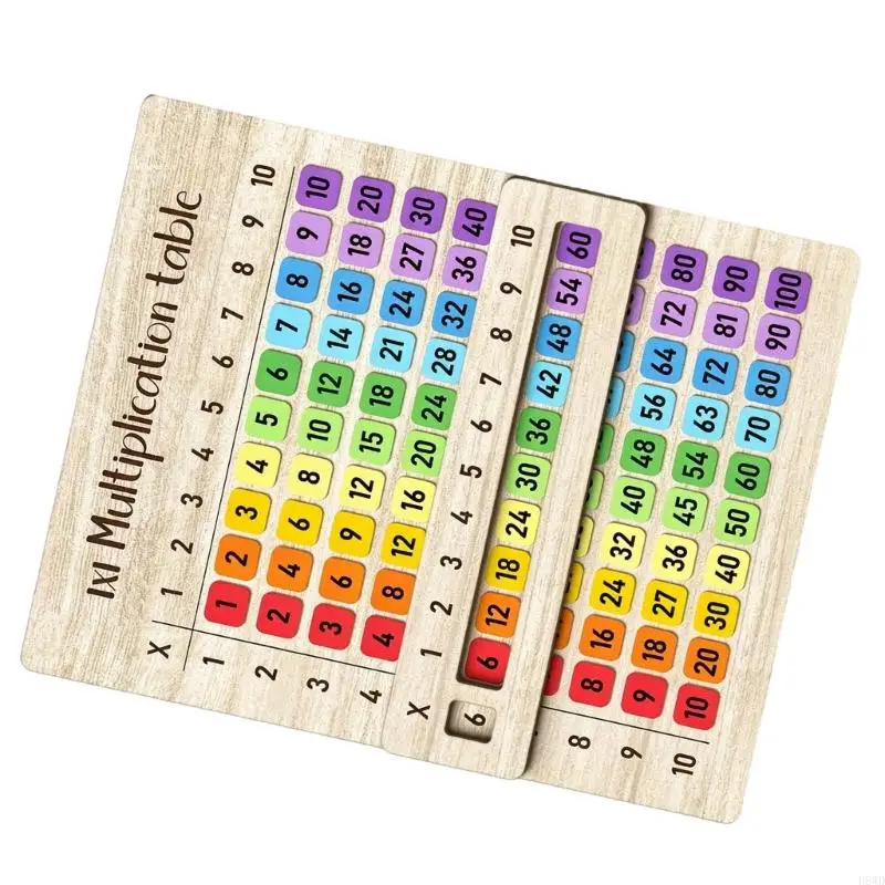 Wooden Multiplication Table Practice Board with Movable Row Guide, Color-Coded 1-10 Reference Tool for Guided Classroom and H8WD