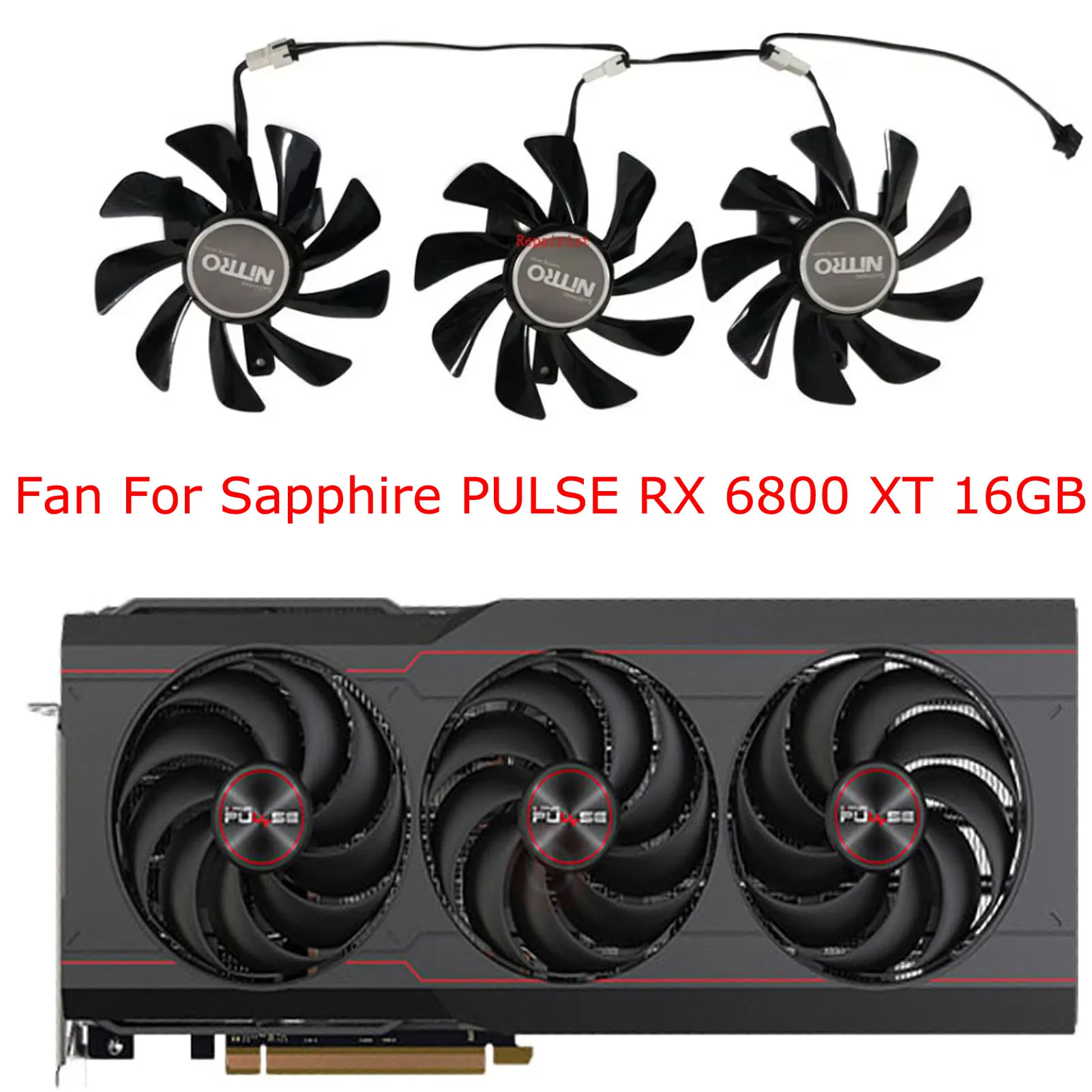 Graphics Card Cooler,GPU Fan For Sapphire R9 FURY R9-fury 4G Tri-X,For Sapphire RX 6800 6800XT 16GB PULSE,3Pcs/Set T129215BU