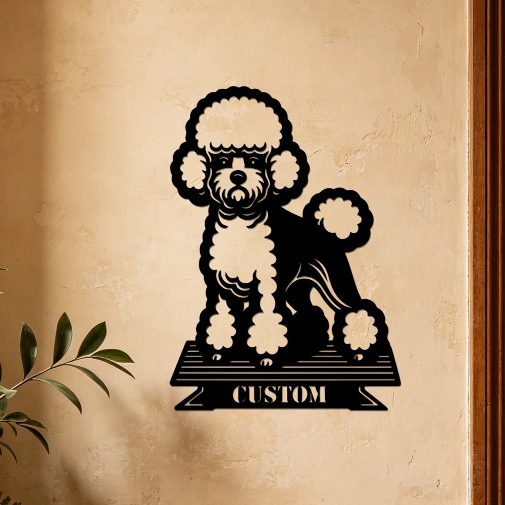 Custom Poodle Metal Wall Art, Personalized Poodle Sign, Dog Name Plaque, Curly Dog Decor Gift, Living Room Metal Wall Decor